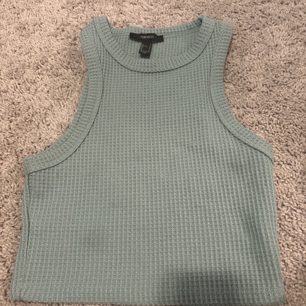 Forever 21 Green Ribbed Crop Tank Top